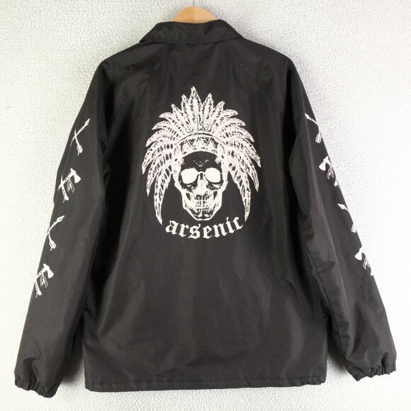 Arsenic Jacket Mens Medium Black White Native Bomber Snap Lightweight Graphic - Picture 5 of 10
